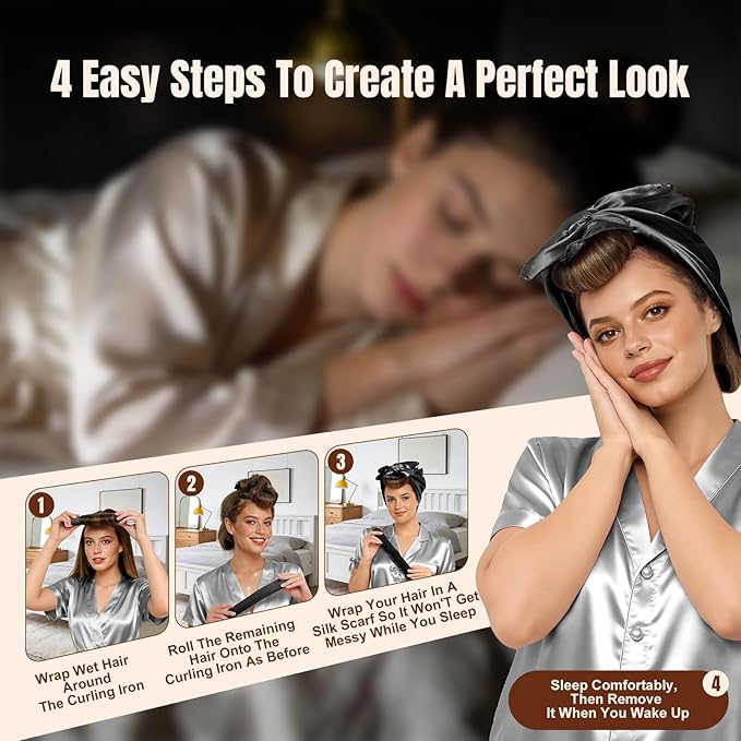 TULOBI 3 Pcs Heatless Curls Overnight - Upgraded Velvet Heatless Hair Curler with Velcro Fastener, Overnight Jumbo Blowout Rods, Hair Curlers to Sleep in for All Hair Types (Black)