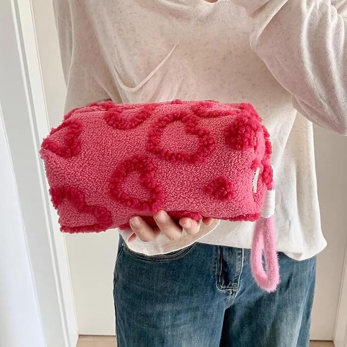 SxoSyo Makeup Bag for Women Cosmetic Bags Large Make up Brushes Pouch Travel Toiletry Purse Zipper Storage Organizer for Gifts (heart, rose pink)