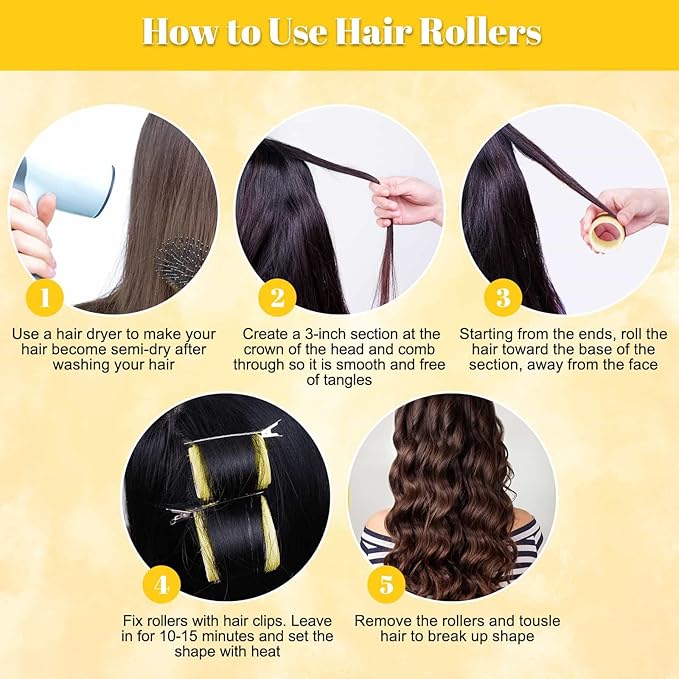 Self Grip Hair Rollers Curlers Set 36Pcs, Hair Roller Sets 4 Sizes (Jumbo, Large, Medium, Small) with Clips for Long Medium Short Thick Fine Thin Hair Volume