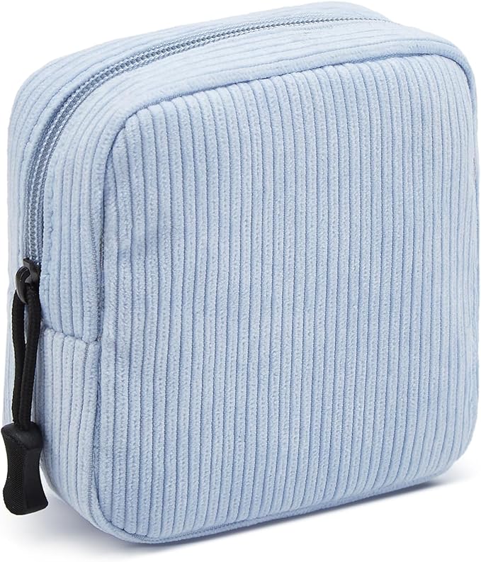 Small Makeup Bag for Purse,Mini Cosmetics Bag cute Zipper corduroy Cosmetic Pouch Storage Pouch Travel Toiletry Organizer for Women Girls(Blue)