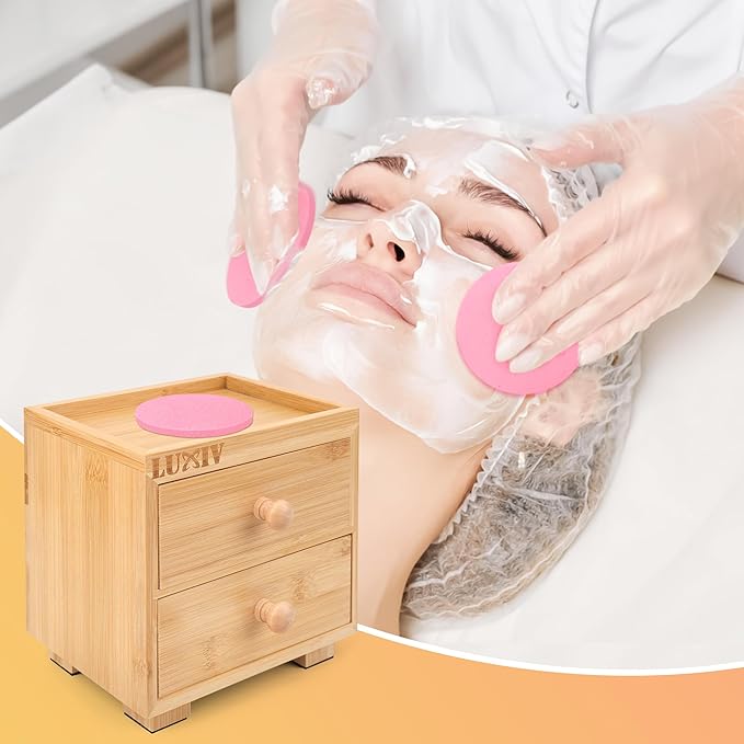 Luxiv 120 Pcs Facial Sponge Compressed with Bamboo Storage Box, Face Cleansing Sponge for Estheticians Round Compress Makeup Facial Sponge with 2 Layer Wood Drawer Storage Box, Mat