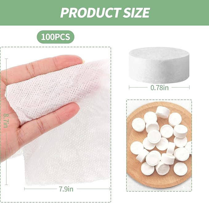 100 PCS Compressed Towel, Disposable Compressed Towel Tablets,Individually Packed,Coin-Sized Face Towels for Travel, Camping and Outdoor Sports