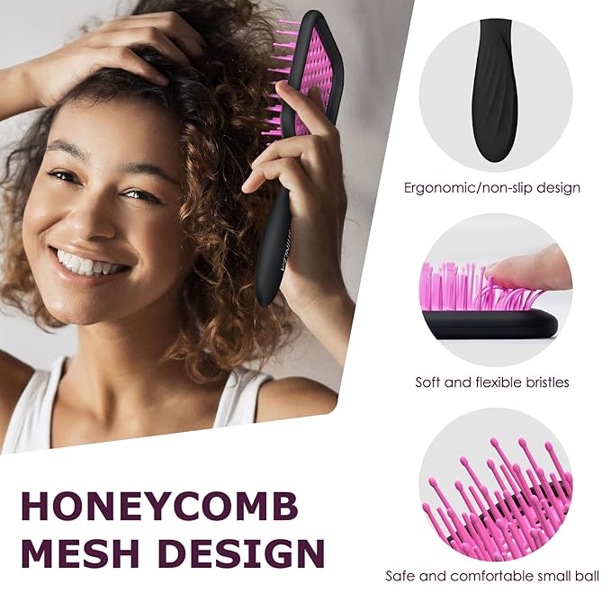 Vented Detangling Brush for Curly Thick Hair, Wave-Shaped Bristles for Scalp Massage, Anti-Tangle Hairbrush for Women, Men and Teens, Purple