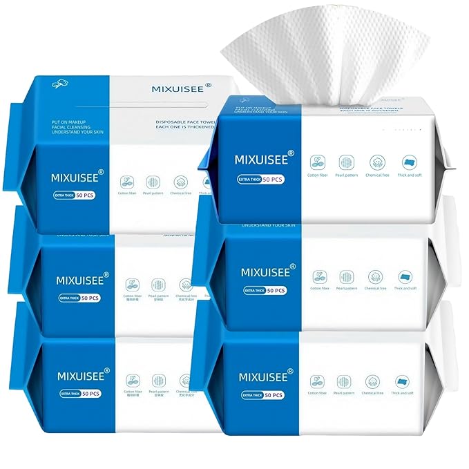 MIXUISEE◆thick and soft Face Towels.Disposable face towel.100% Cotton facial cloths.Super thick 150%. Suitable for makeup removal and cleansing.and applicable to sensitive skin(Extra thick 300 pieces)
