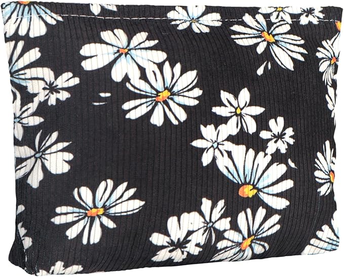 Cute Elegent Black Floral Flower Makeup Pouch for Women Small Make Up Bag for Purse Zipper Initial Makeup Cosmetic Bags Pouches for Purse Aesthetic Travel Toiletry Bags