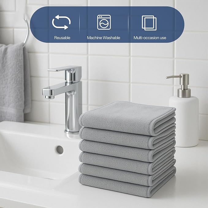 12 PCS U-Shaped Facial Towels, Estheticians Towels Microfiber Soft Spa Towel Coral Fleece Face Cloth for Beauty Salons, Skin Care （Grey）