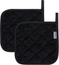 ONLYKXY 2pcs Cotton Heat Resistant Pads Basic Square Pot Holder 17cm/6.69inch Multipurpose Quilted Liner Little Trivet Cloth Potholders for Hot Cold Kitchen Baking Cooking Oven (Black)