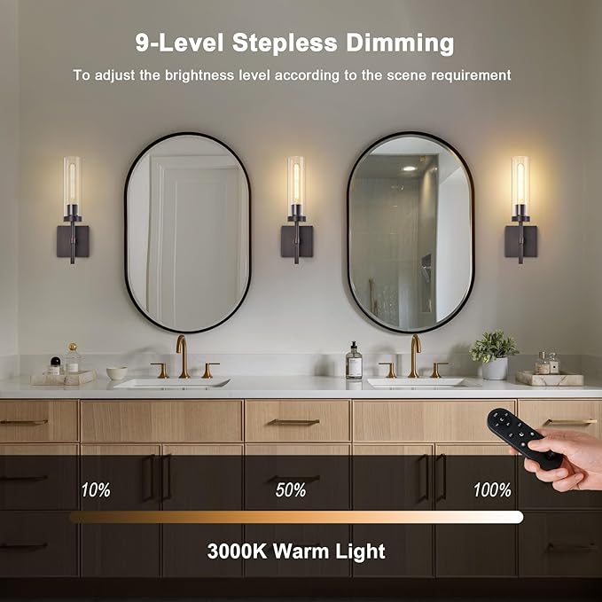 Oil Rubbed Bronze Battery Operated Wall Sconces with Remote Control, Wireless Wall Sconce Set of 2, Rechargeable Cordless Wall Lights for Living Room Bathroom Hallway Entryway Stairwell