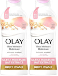 Olay Body Wash for Women,Ultra Moisture,For Sensitive Skin,Soothing Formula,24hr Moisturizing,Hydrating&Refreshing,B3 Vitamin Complex,Free of Parabens&Phthalates,Oat Extract Scent,22 fl oz,(Pack of 2)