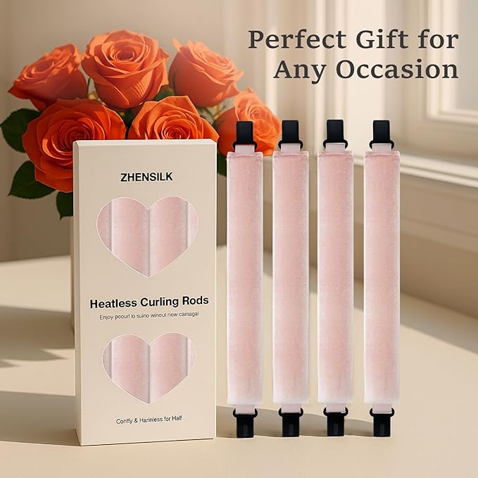 Heatless Hair Curler Set – 4PCS Velvet Overnight Blowout Rods for Heatless Curls, Jumbo Flexible Curling Rods to Sleep In, No Heat Curling Tools for Natural Waves and Curls Pink