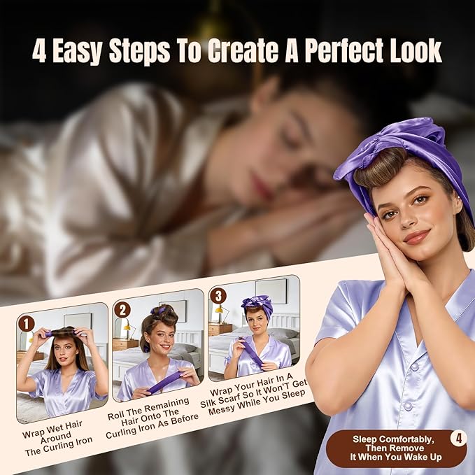 TULOBI 3 Pcs Heatless Curls Overnight - Upgraded Velvet Heatless Hair Curler with Velcro Fastener, Overnight Jumbo Blowout Rods, Hair Curlers to Sleep in for All Hair Types (Purple)