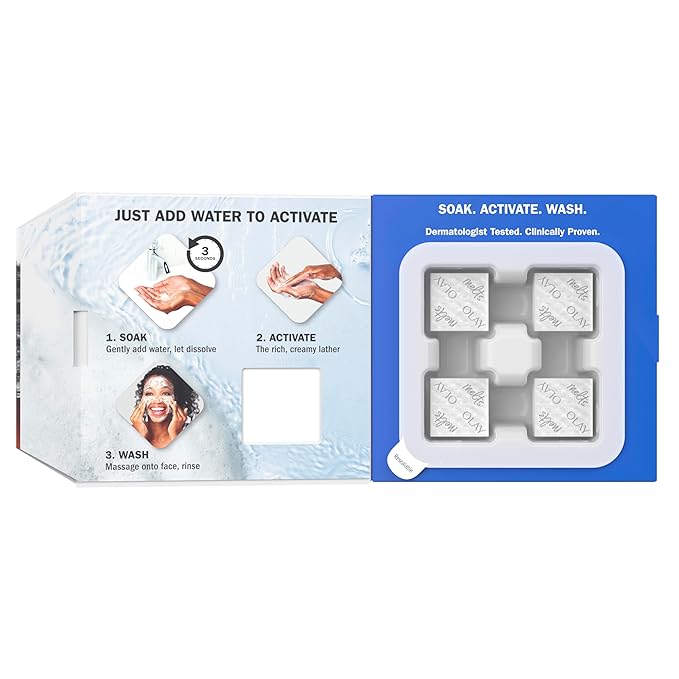 Olay Face Wash, Hyaluronic Acid Cleansing Melts, Fragrance-Free, Daily Use Gentle Cleanser, For All Skin Types, Travel Size, Water-Activated to Clean, Tone, and Refresh(32ct), (Pack of 4)