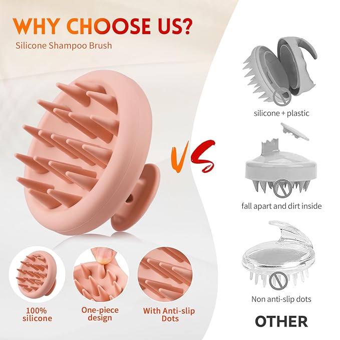 Silicone Scalp Massager Shampoo Brush for Shower, Scalp Scrubber with Soft Bristles for Hair Growth & Dandruff Treatment, Wet Dry Hair Massager for All Hair Types of Women (2 Pink)