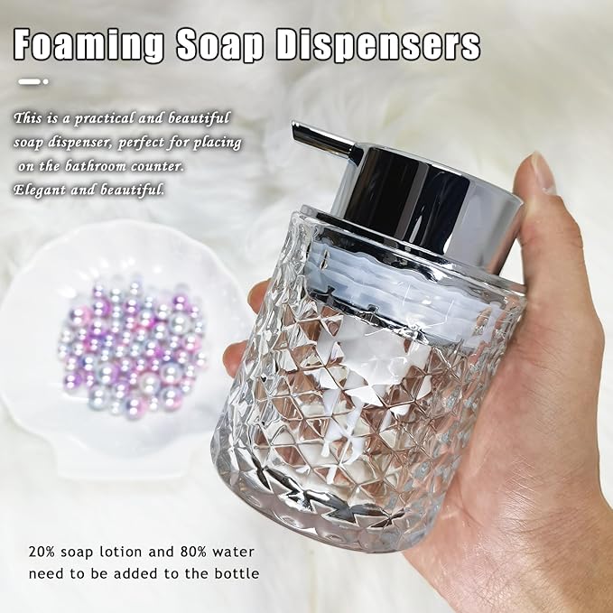 Glass Hand Foaming Soap Dispensers with Silver Pump Refillable Hand Soap Dispenser for Bathroom Kitchen (1Pack-D885)