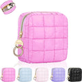 4.9" Puffy Small Makeup Bag, Cute Quilted Cosmetic Bag for Purse, Mini Travel Toiletry Organize Pouches for Women, Birthday/Wedding/Christmas Gifts (Rose Red)