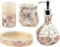 Milano Bathroom Accessories Set - 4 Piece Bathroom Accessory Set with Natural Mother of Pearl Shells - Decorative Bathroom Set Includes: Soap Dispenser, Toothbrush Holder, Tumbler and Soap Dish