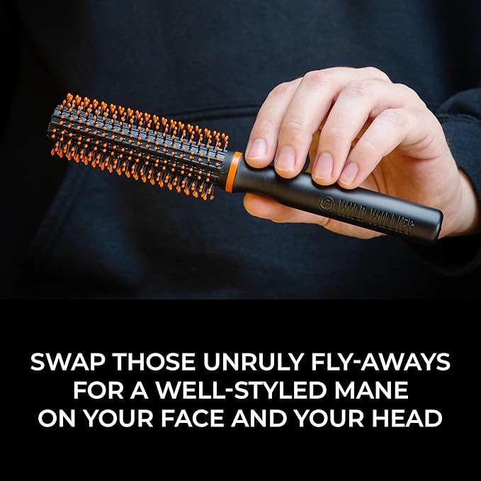 Wild Willies Round Beard Brush, The Better Brush - Round Bristle Beard Hair Brush for Men, Heat-Resistant Curling Comb for Blow Drying - Premium Grooming Tool for Styling Hair or Beard, All Hair Types