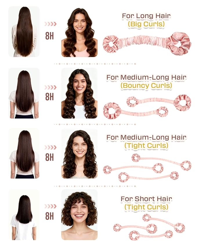 BONNET QUEEN Heatless Hair Curler Set (3Pcs), Heatless Curls Overnight with Satin Hair Rollers for Women, Cream Pink (For Short Hair)