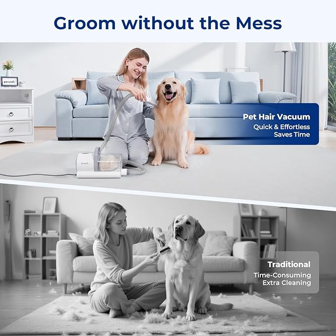 Pecute Dog Grooming Vacuum for Heavy Shedding, Quiet(55dB) 4-in-1 Pet Grooming Kit for Nervous Dogs & Cats, 12000Pa Dog Vacuum Brush for Shedding with Clipper, 1.5L Dust Cup, Home Grooming & Cleaning