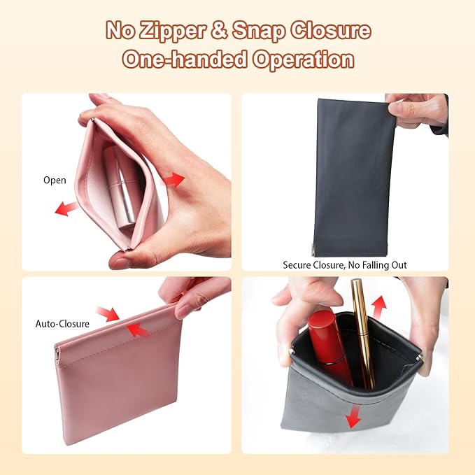 6 Pack 2 Sizes Small Makeup Bag for Purse, Snap Closure Pouches for Purse, PU Leather Coin Purse for Women, Lightweight Organizer for Cosmetics Toiletries Electronics, Daily Commute & Travel
