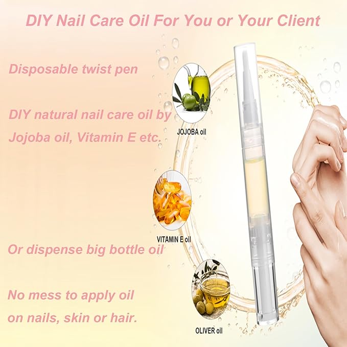 50 Pack Empty Cuticle Oil Pens Bulk-3ml Travel Size Nail Oil Pen, Disposable Twist Pens with Brush-No Leak, DIY Nail Care Kits for Nail Salon