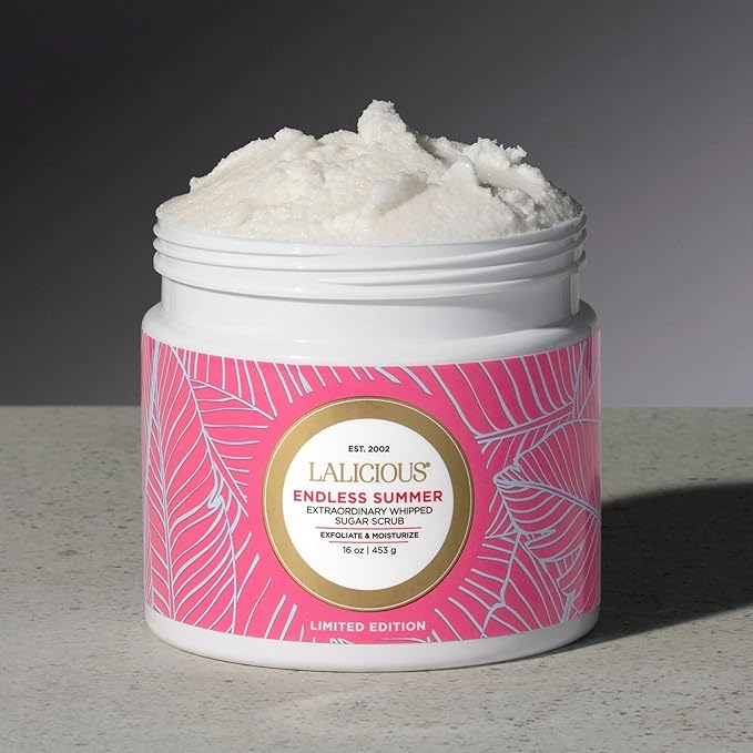 LALICIOUS Endless Sumner Sugar Scrub, Exfoliating Body Scrub, Moisturizing Extraordinary Whipped Body Exfoliator, Gentle Exfoliating Body Scrubber Exfoliator for Radiant Skin, No Parabens - 16oz