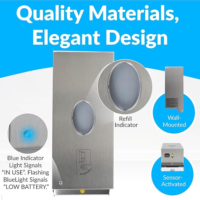 Bobrick B-2012 Automatic Wall-Mounted Liquid Soap Dispenser, Stainless Steel, 30 Fl Oz Capacity