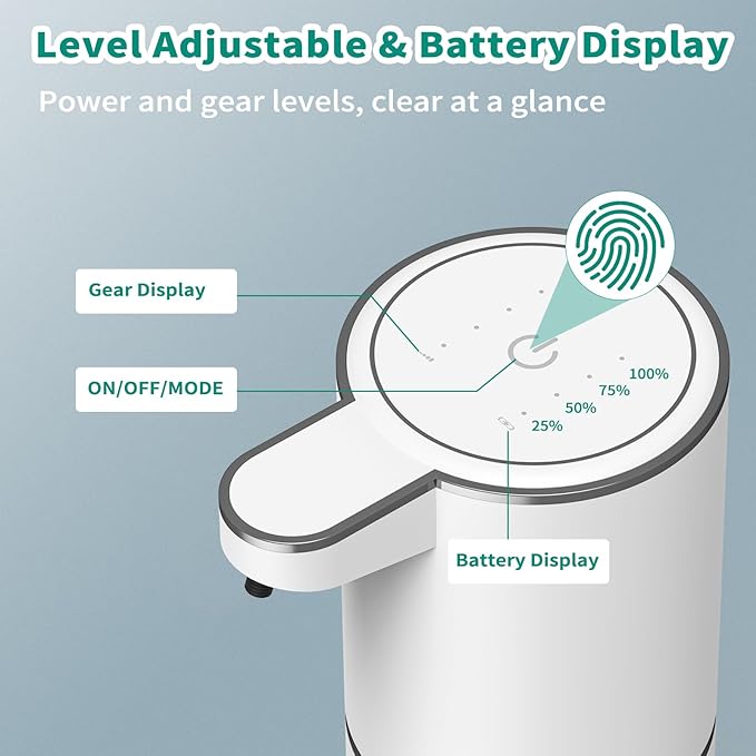 HOMELYLIFE Automatic Foam Soap Dispenser, 12.85oz Touchless Soap Dispenser with Smart Display, 4 Levels Adjustable Liquid Hand Free Dispenser, Dish Foam Dispenser for Kitchen, Bathroom, Public Places