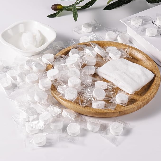 200 Pieces Compressed Towels Portable Disposable Mini Compressed Coin Tissue Toilet Paper Tablets for Travel, Camping, Hiking, Sport, Beauty Salon, Hand Wipes
