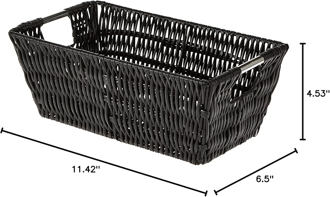 Whitmor 6500-2712-BLK Rattique Small Shelf Black Tote Basket (Pack of 6)