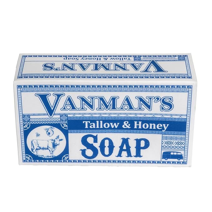 VanMan Beef Tallow and Honey Bar Soap – Pure Grass-Fed Beef Tallow for Skin with Organic Madagascar Vanilla Beans, Raw Honey & Distilled Water, Hydrating & Nourishing, Vanilla Scent, 3.8oz - 1 Pack
