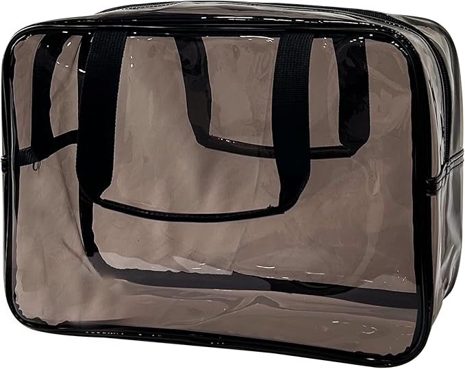 PVC Black Pure Color Transparent Gift Pouch Wash Travel Makeup Cosmetic Bag with Handle for Travel Bathroom Toiletry Organizer (Black)