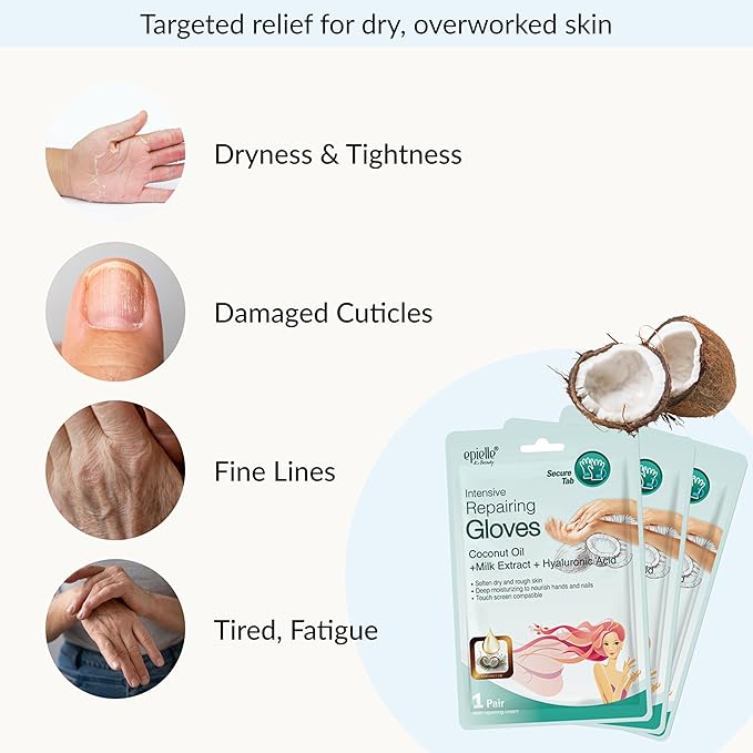 Epielle Intensive Repairing Hand Mask 6 Pairs, Soften with Coconut Oil & Milk Extract, Deep Moisturizing Gloves for Dry, Rough Skin, Self Care Gifts for Women, Spa Kit, Easter Basket Stuffers