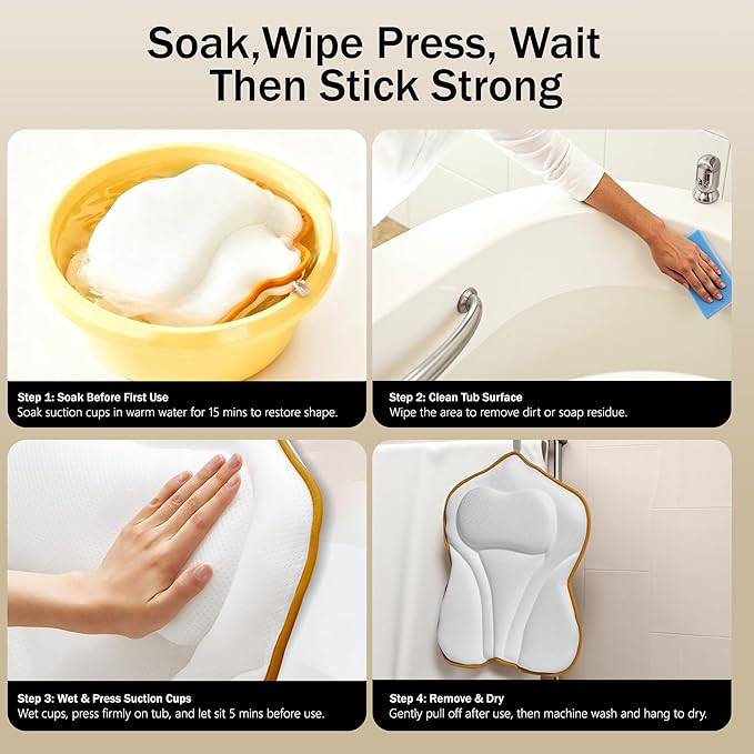 PYRRHIC Bath Pillow, Non-Slip Bathtub Pillow with 72 Strong Suction Cups, Ergonomic Head Neck Back Support, Quick-Dry 5D Mesh for Bathroom Home Spa White