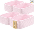 Small Storage Baskets for Organizing | Closet Organizer Bins | Shelf Toy Basket | Woven Rope Baskets | Cube Decorative Box | Shallow Basket | 11.5x7.5x4.7” | 4 Packs Light Pink