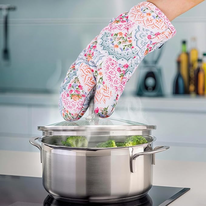 Pot Holders for Kitchen Heat Resistant Hot Pads for Countertops Oven Pot Holders Cotton Potholders for Kitchen Cooking Baking, Extra Long Cotton Cooking Gloves - Mandala - Oven Gloves - 2PCS