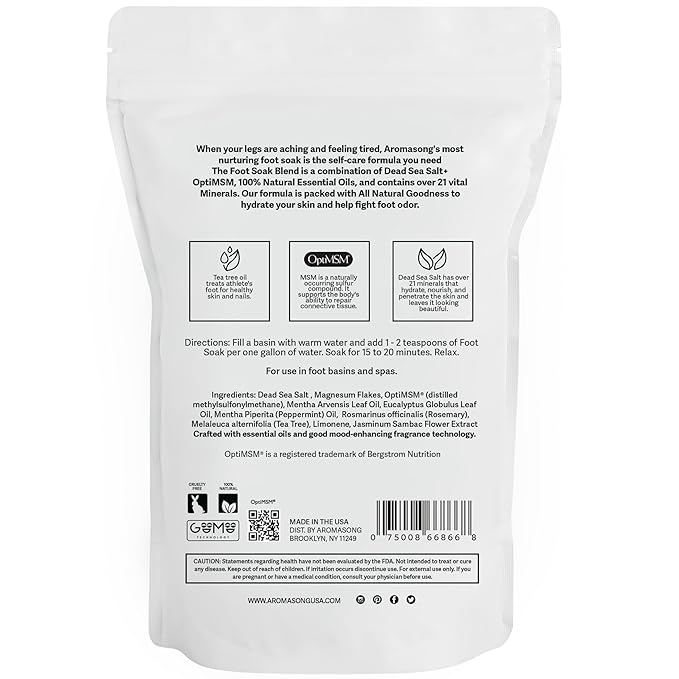 Aromasong Tea Tree Foot Soak with Dead Sea Salt & Magnesium Flakes – Refreshing Foot Bath Salts for Relaxation, Odor Control & Soft Skin (Packaging May Vary)