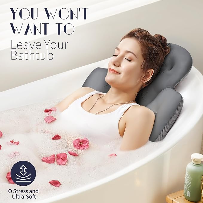 Full Body Bath Pillow for Bathtub, Thick Bathtub Cushion with Laundry Bag, Luxury Tub Pillow for Bath for Headrest Neck and Back Support Gray 60" x 16"