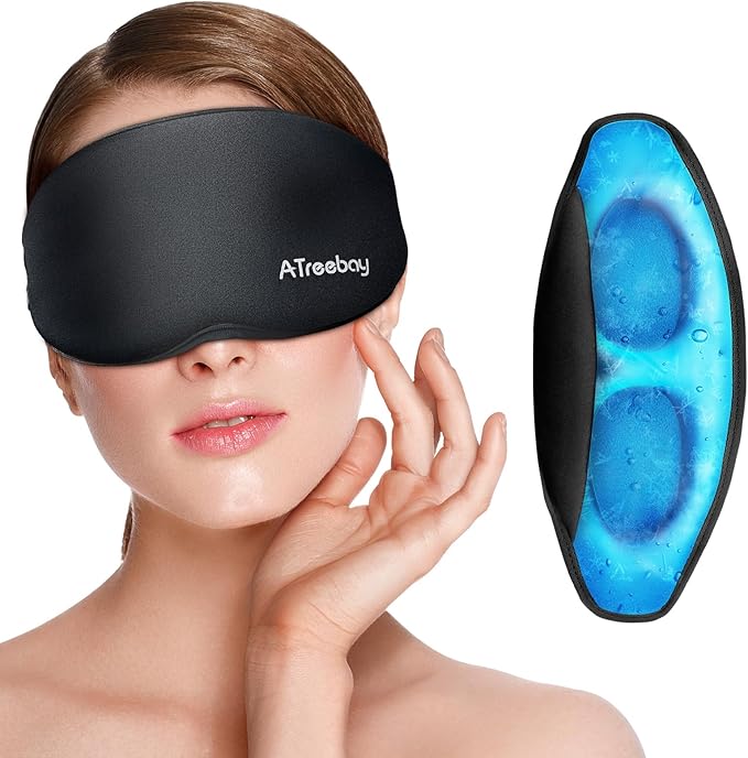 Cooling Eye Mask for Puffy Eyes, Ice Eye Pack After Surgery Relief - Reuable Cold Compress for Dry Eye - Comfortable Perfect Fit Gel Sleep Mask (Black of 3D)