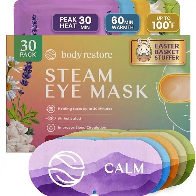 Body Restore Heated Eye Mask 30 Pack – Easter Basket Stuffers, Easter Birthday Gifts for Women & Men, Steam Warm Compress for Dry Eyes, Stye Eye Treatment – Variety