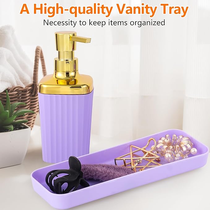 Bathroom Accessory Set,9 Pieces Purple Bathroom Accessories Set with Trash Can, Toothbrush Holder, Soap Dispenser, Toothbrush Cup, Vanity Tray, Soap Dish, Toilet Brush, Qtip Holder