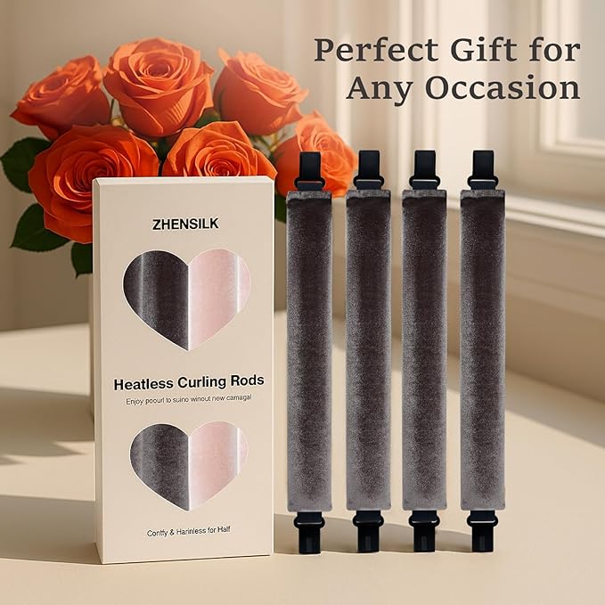 Heatless Hair Curler Set – 4PCS Velvet Overnight Blowout Rods for Heatless Curls, Jumbo Flexible Curling Rods to Sleep In, No Heat Curling Tools for Natural Waves and Curls Brown