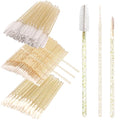 300 PCS Eyelash Extension Supplies Kit, Disposable Micro Applicator Brush, Eyebrow Lash Spoolie, Lip Brush, Mascara Wand Applicator (Crystal gold handle white kits)