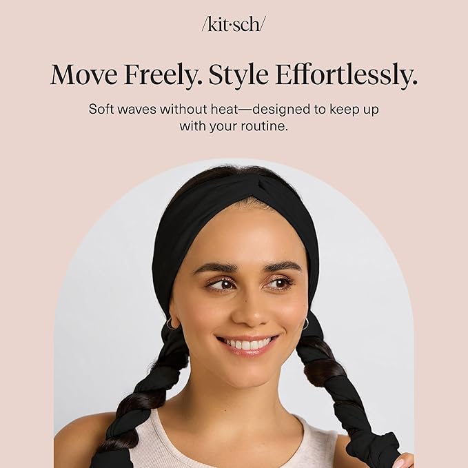 Kitsch Set & Flow Active Heatless Curling Headband For Women – Achieves Heatless Curls Overnight, No Heat Damage | Heatless Curlers with Flexible Fit | Great During Gym Sessions, Travel - Black, 1pc