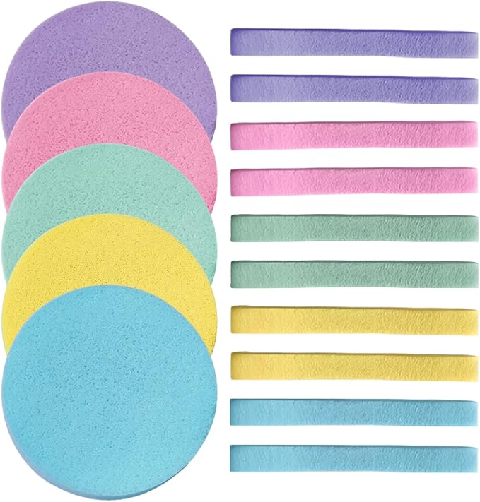 Facial Sponge Compressed，PVA Professional Makeup Removal Wash Pads Round Face Cleansing Sponge for Spa Exfoliating and Mask(60pcs), 5Colors