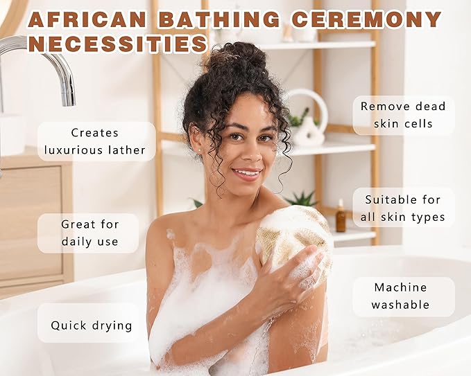 2 Pack African Net Sponge Exfoliating Body Scrubber Bath Sponge for Daily Use (Champange+Olive Green)