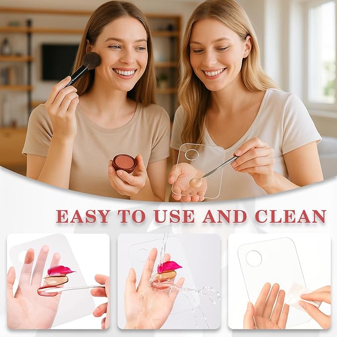 2PCS Acrylic Makeup Mixing Palette with 2PCS Spatula Set – Transparent Cosmetic Tray for Foundation, Eyeshadow, Lipstick & Nail Art, Durable & Portable Design