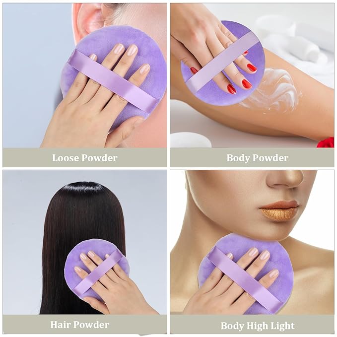 Large Size Powder Puff, 5 Inches Ultra Soft Velour Setting Powder Puffs Washable Round Makeup Sponge Applicator for Face Cleaning, Makeup & Loose Powder, Bath Powder, Body Powder, Foundation Blending