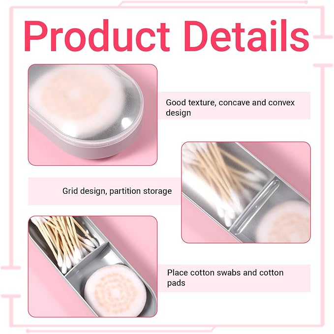 2 Pcs Travel Qtips Case with Dustproof Lid Portable Small Dental Floss Holder Cotton Pad Holder Clear Plastic Cotton Swab Makeup Pads Storage