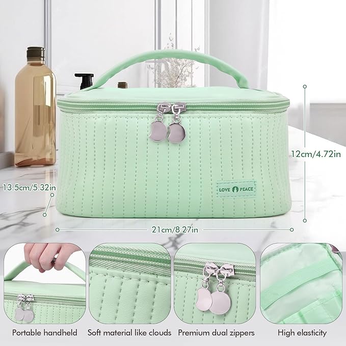 Makeup Bag Travel Cosmetic Bag, Large Capacity Makeup Organizer Bag and Storage, Portable PU Leather Pouch Toiletry Bag Make up Organizer, Cosmetic Bags for Women
